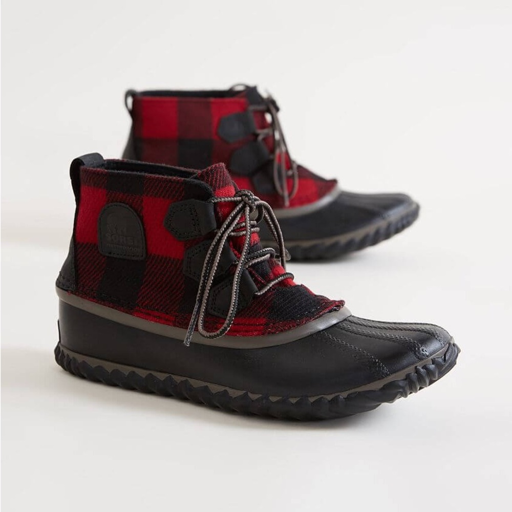 Sorel Boots Womens Size 7.5 Red Out N About Waterproof Leather Duck NL2544-011